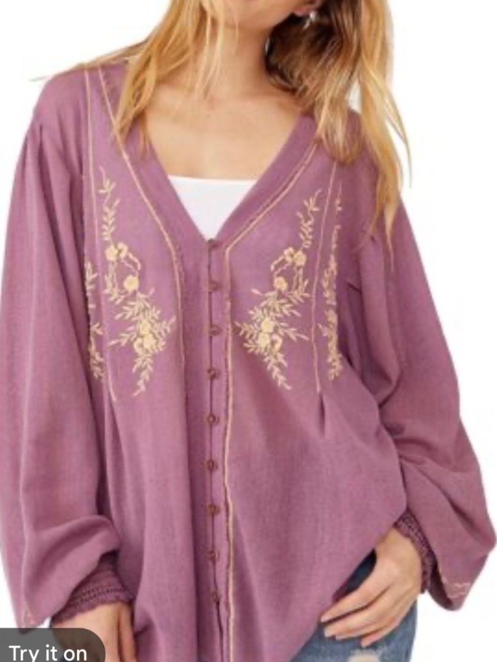 Free People Margie Button Up Top - Purple - S